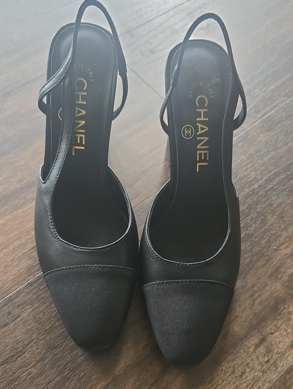 CHANEL Black Slingback Cap-Toe Pumps Size 38